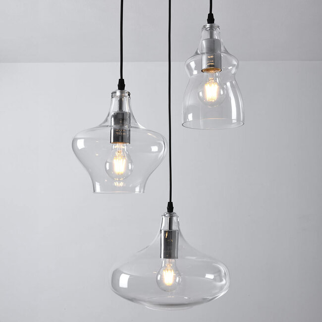 Design hanglamp Trinidad met transparant glas, 3-lichts