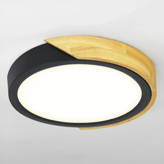 Plafondlamp dimbaar met houten detail Jano - zwart