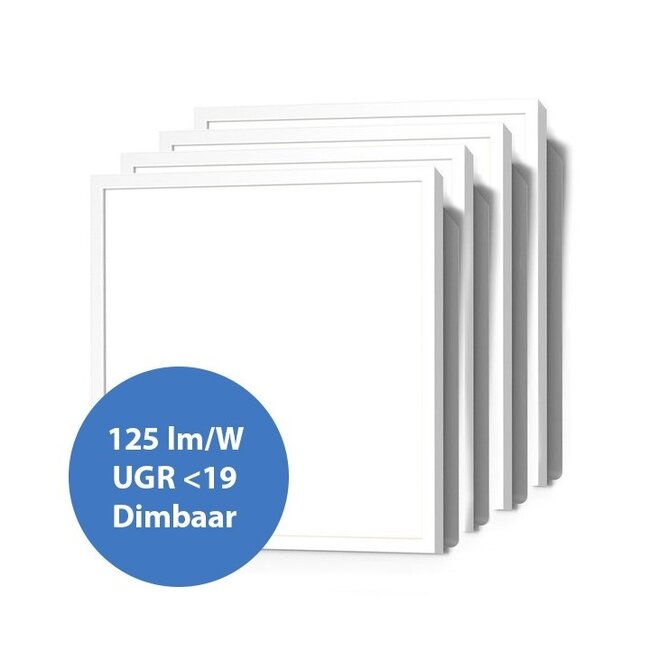 Set van 4 dimbare LED panelen, 60x60cm, UGR<19, 30W, 4000K - 125lm/W