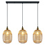 Hanglamp Erin van geribbeld amber glas, 3-lichts