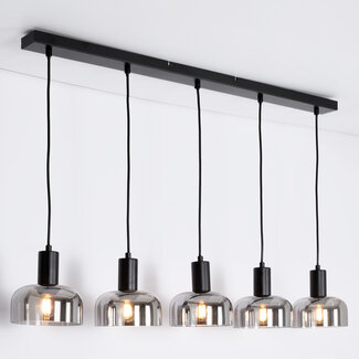 Hanglamp met smoke glas en spiegeleffect, 5-lichts - Cinza