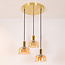 Gouden hanglamp met amber glas, 3-lichts - Marrom