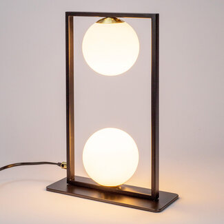 Zwarte 2-lichts tafellamp met melkwit glas - Duas