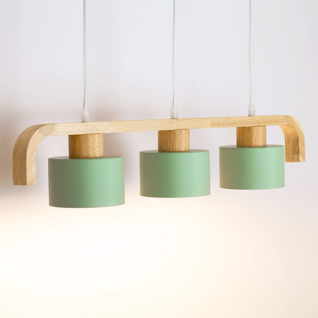 Hanglamp 3-lichts met hout groen - Rosie