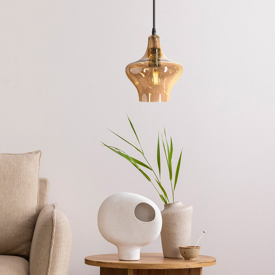 1-lichts hanglamp Trinidad met amber glas - variant 3