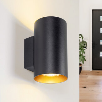 Moderne wandlamp zwart met gouden binnenkant - Meg