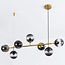 Design hanglamp Hepta goud met smoke glazen bollen