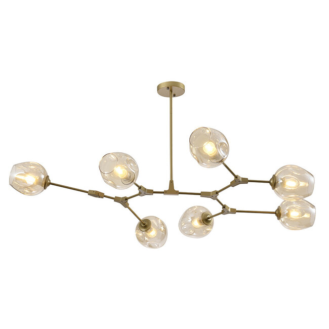 Design hanglamp  7-lichts goud met amber glas - Stefanie
