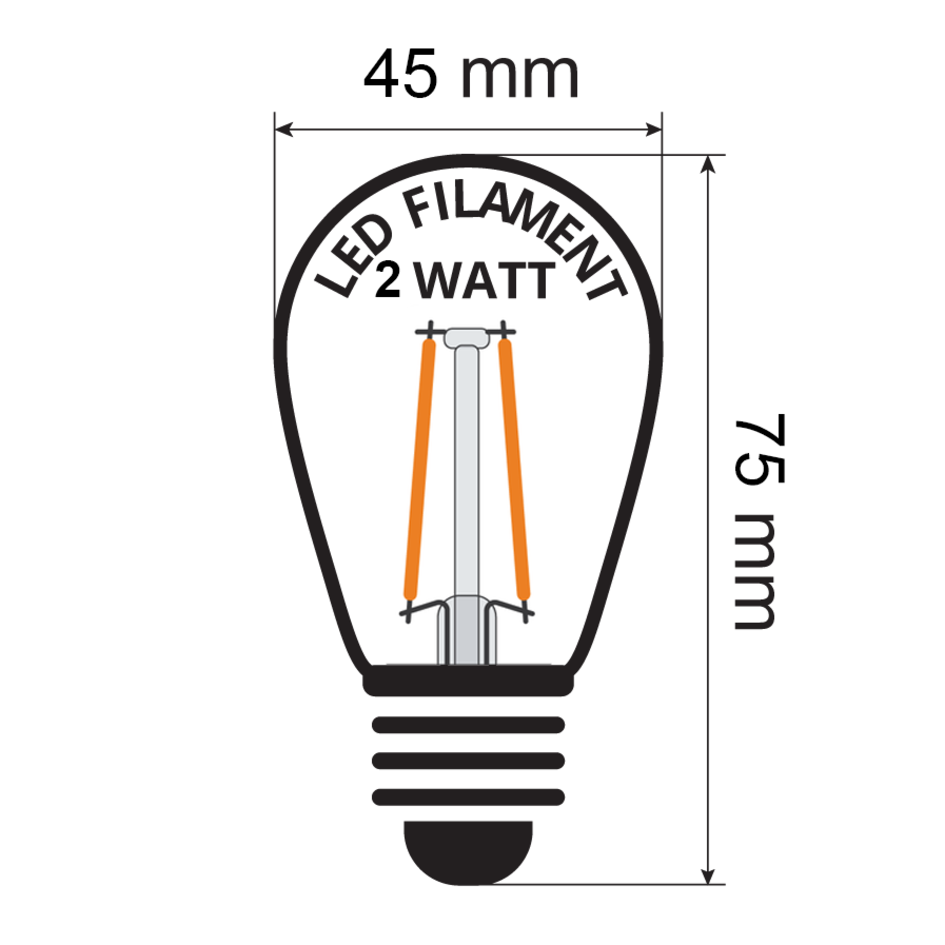 Prikkabel set met 2 watt filament lampen van helder glas: optie dimbaar