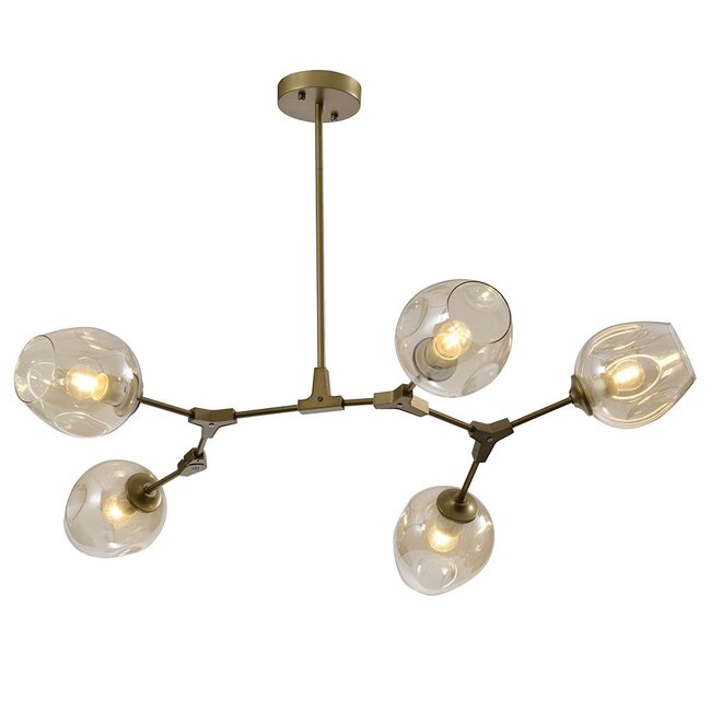 Design hanglamp  5-lichts goud met amber glas - Thelma