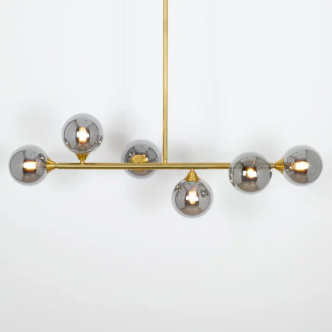 Design plafondlamp goud met smoke glas, 6-lichts - Aster
