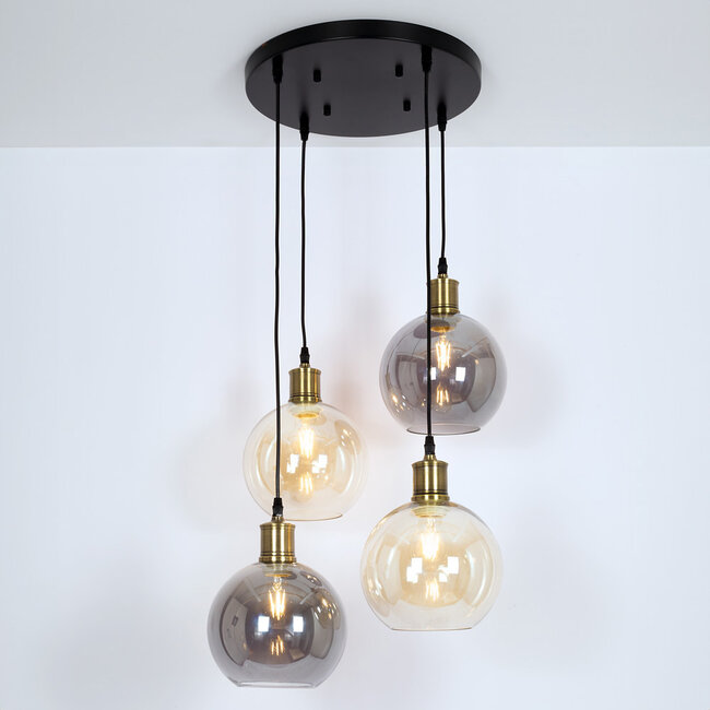 Hanglamp 4-lichts Livia - smoke en cognac glas