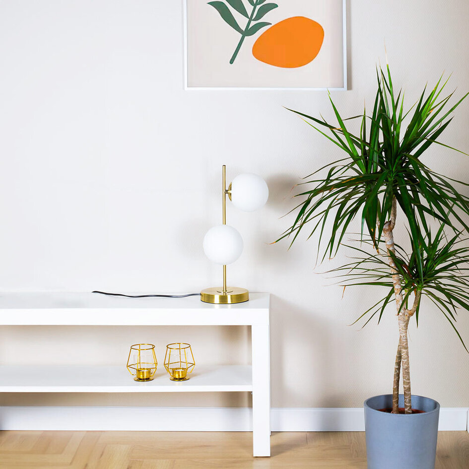 2-lichts tafellamp brons en melkwit - Ethan