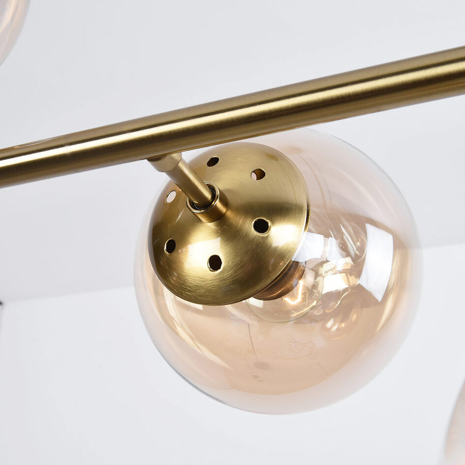 Design hanglamp Hepta goud met amber glazen bollen
