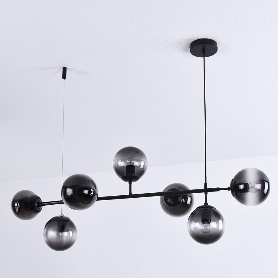 Design hanglamp Hepta met smoke glazen bollen