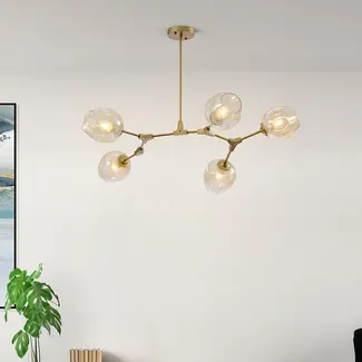 Design hanglamp  5-lichts goud met amber glas - Thelma