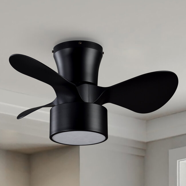 Compacte zwarte plafondventilator incl. LED en afstandsbediening - Vejas