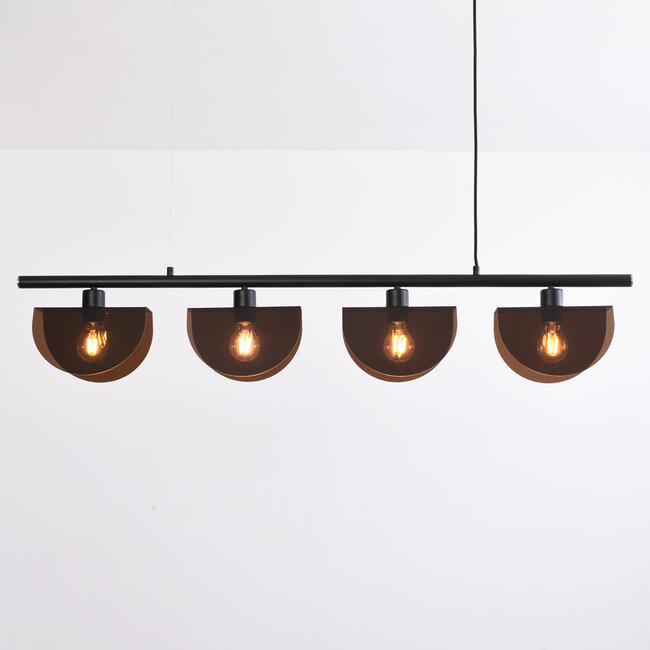 Zwarte hanglamp met smoke kappen, 4-lichts - Morandi