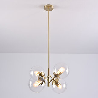 Retro hanglamp goud met transparant glas, 4-lichts - Florence