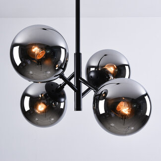 Retro hanglamp zwart met smoke glas, 4-lichts - Florence