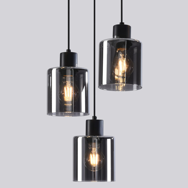 Design hanglamp Pella, 3-lichts - rookglas