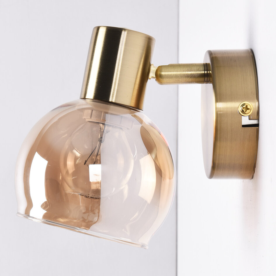 Wandspot in messing goud met amber glas - Pilou