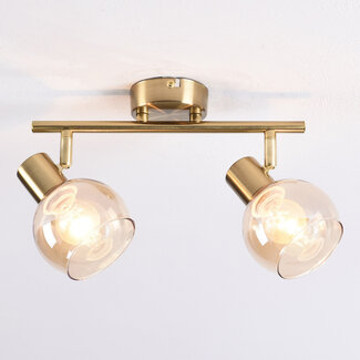 2-lichts plafondlamp in messing goud en amber glas - Phiene