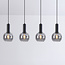 Zwarte hanglamp Imke met smoke glas, 4-lichts