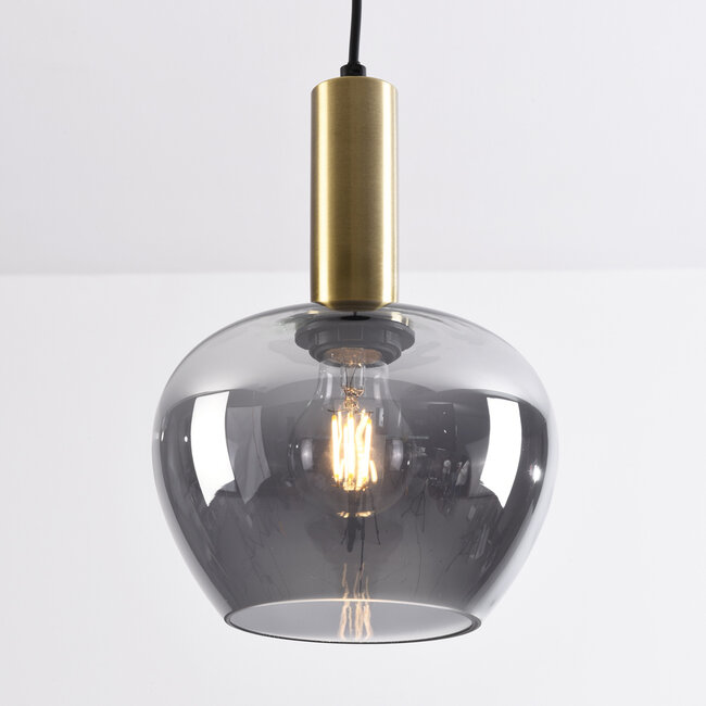 Hanglamp Ischa in appelvorm smoke glas - goud