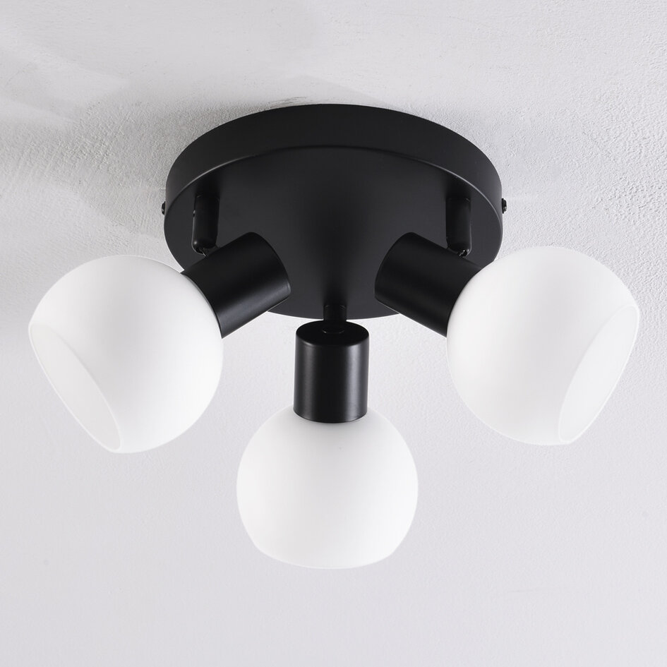 Draaibare plafondlamp met melkwit glas, 3-lichts - Peri