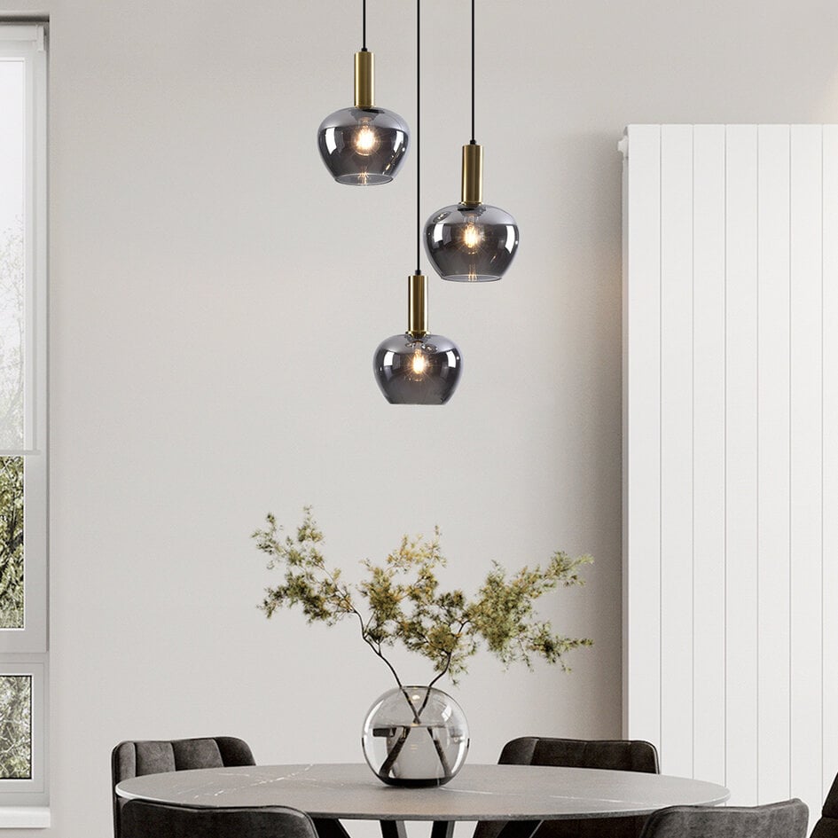 Moderne hanglamp Ismay met smoke glas, 3-lichts - goud