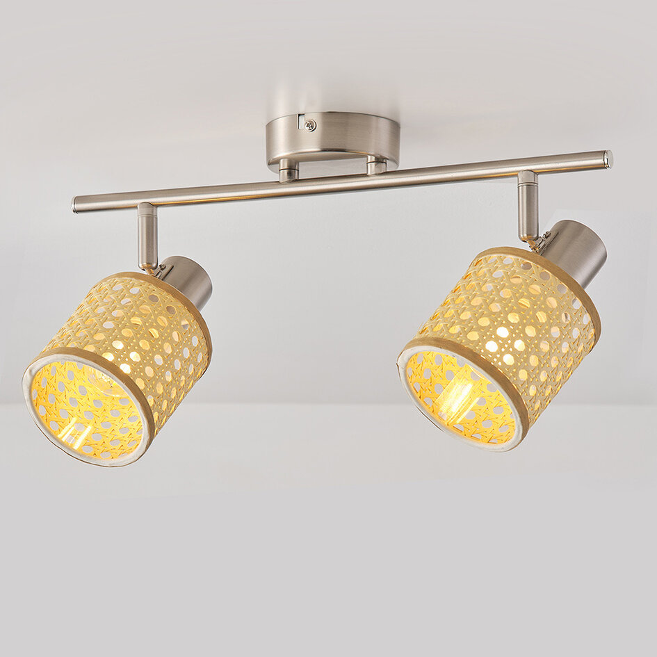 Geweven rotan plafondlamp, 2-lichts - Ferro