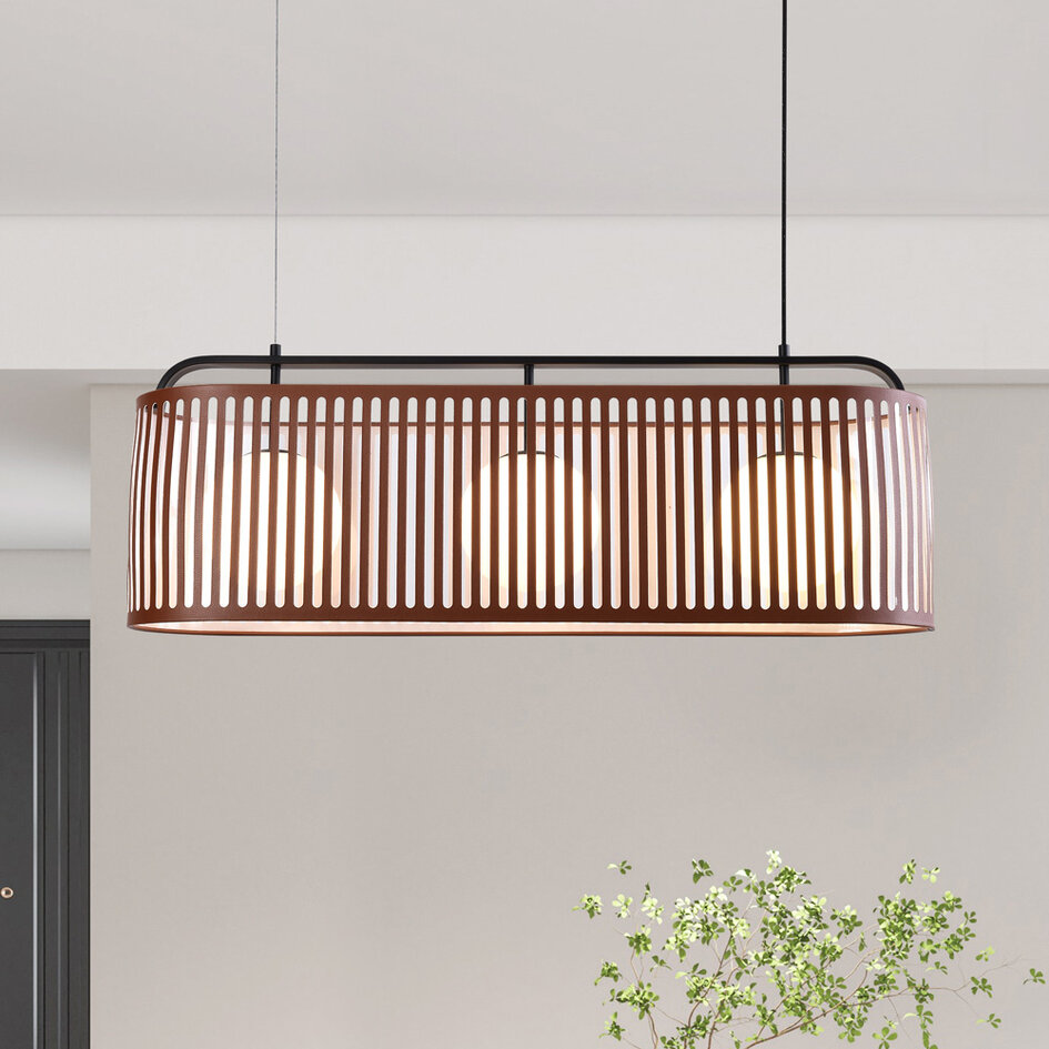 Hanglamp met leren kap, 3-lichts - Marrone