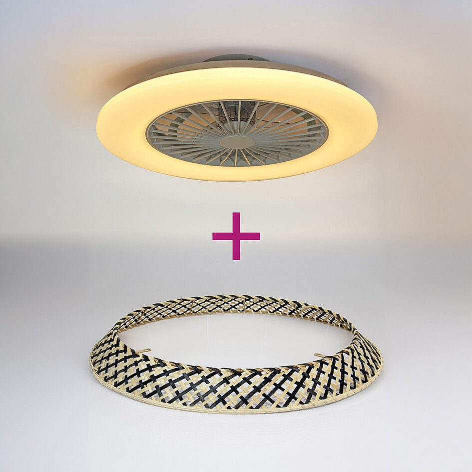 Plafondventilator Cakir met stereffect en aanpasbare kleurtemperatuur - bamboe kap