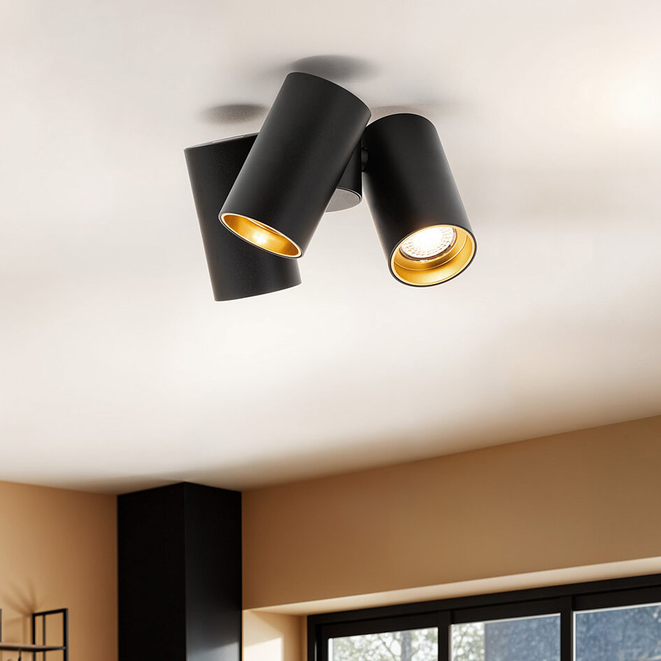 Design zwarte 3-lichts opbouwspot - Gus