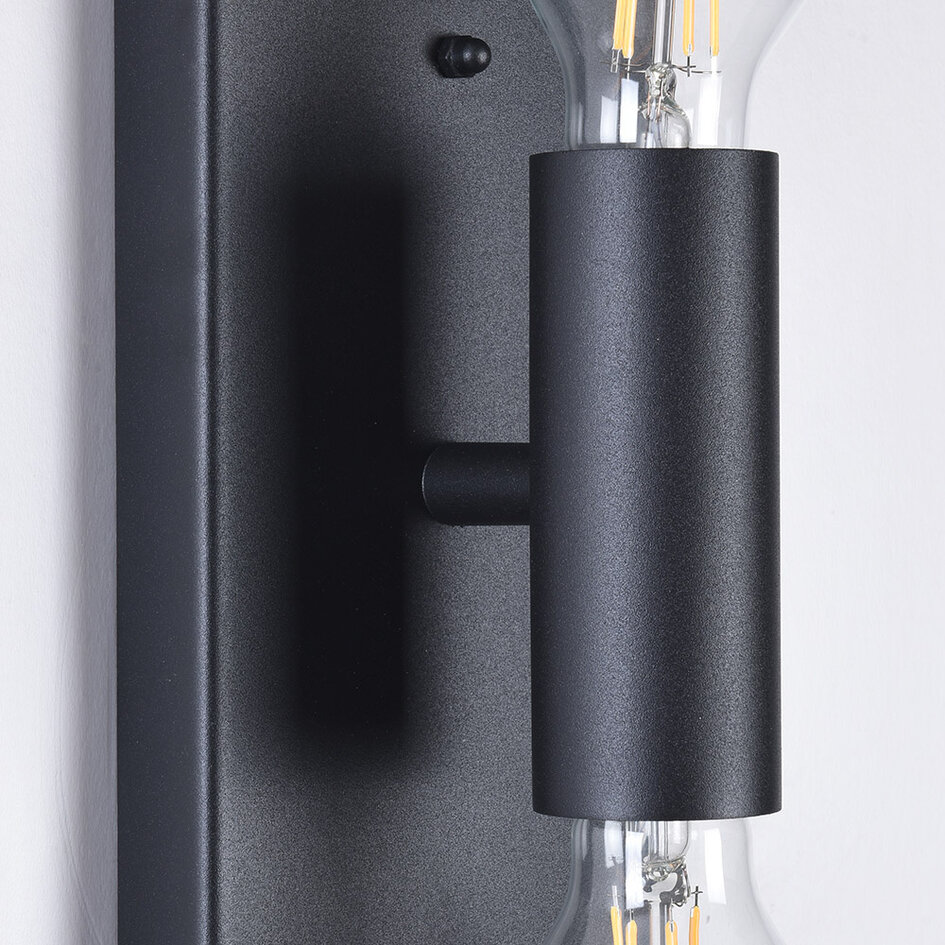 RVS zwarte wandlamp Diana 2-lichts met glas