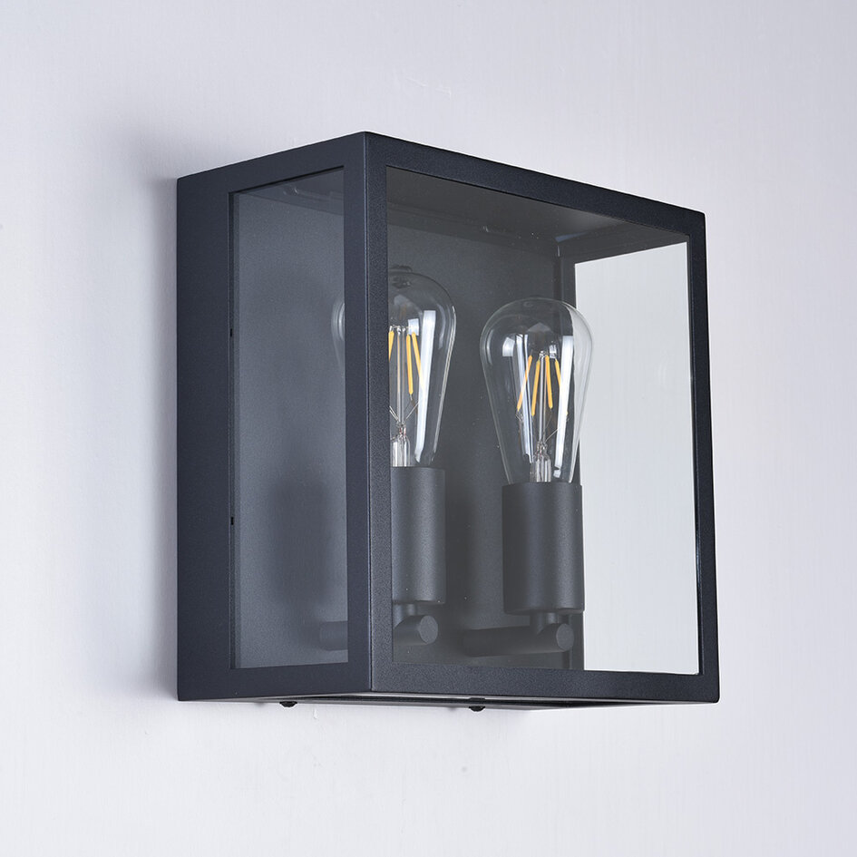 Industriële RVS muurlamp Gabriella met glas - zwart