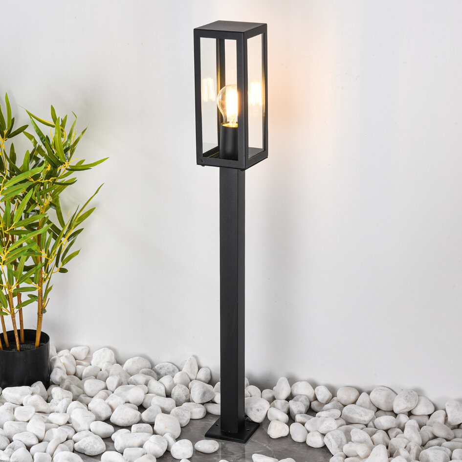 Industriële RVS zwarte buitenlamp Alessio met glas, 80 cm