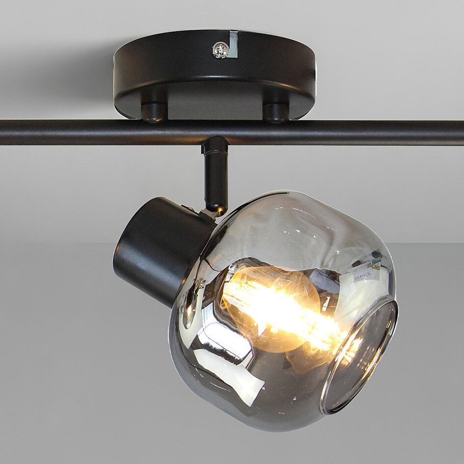 Zwarte plafondlamp met smoke glas, 3-lichts - Jenthe