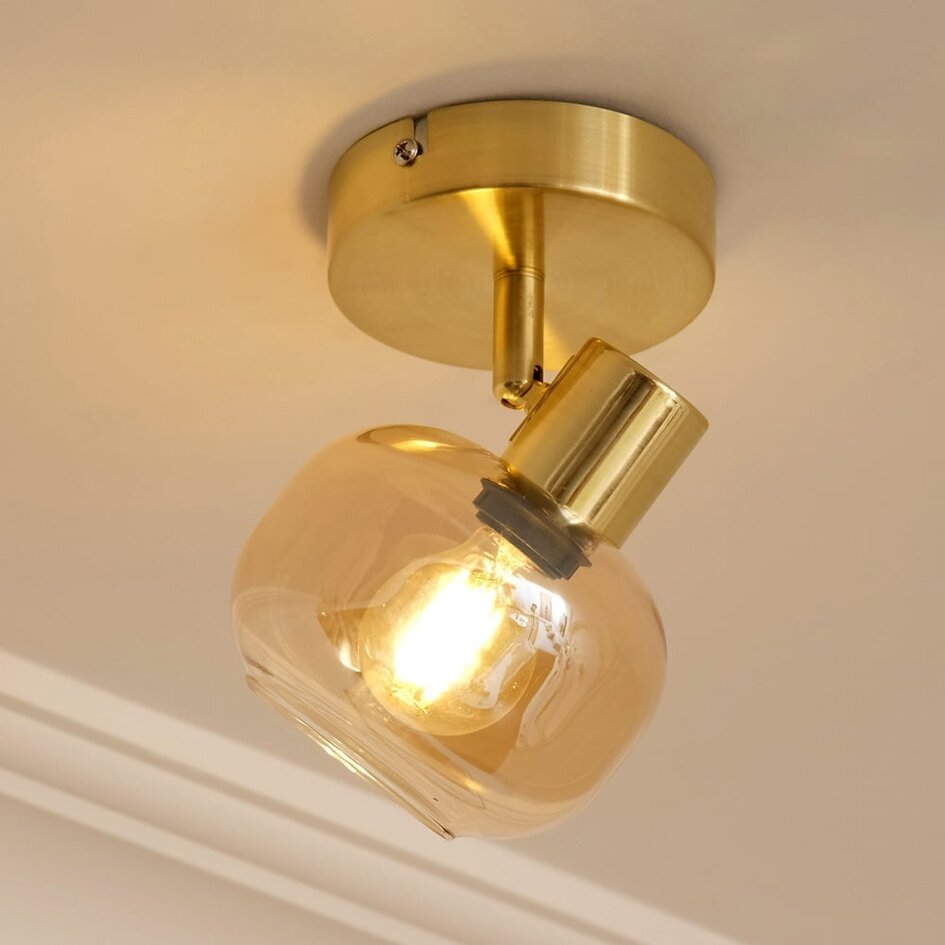 Plafondlamp goud met amber glas, 1-lichts - Jenthe