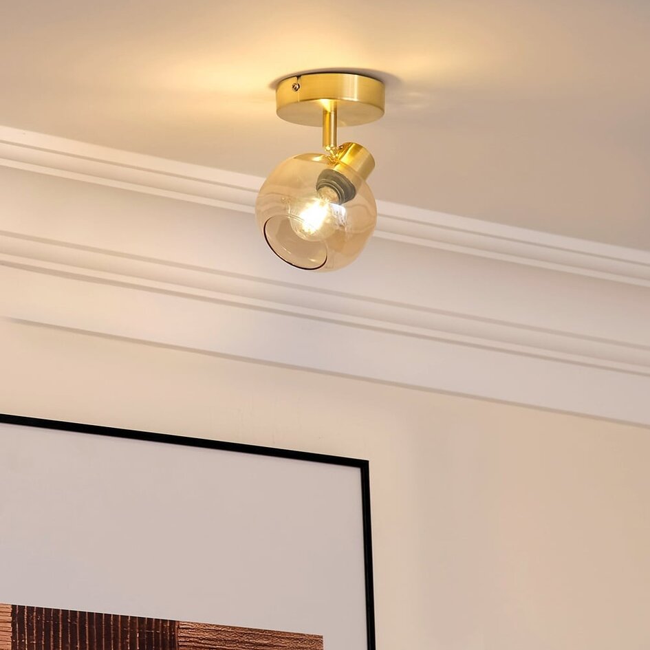 Plafondlamp goud met amber glas, 1-lichts - Jenthe