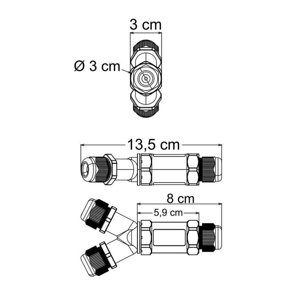 Waterproof connector (5 pin Y vorm) - niet geschikt voor prikkabels
