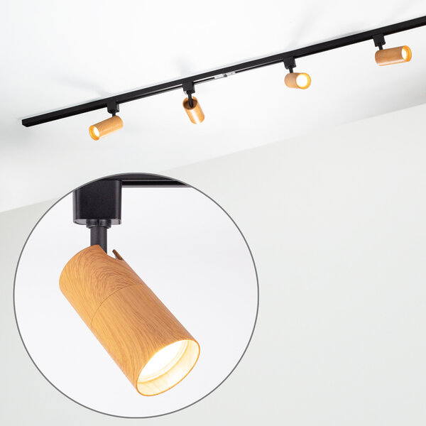 Modern 1-fase railsysteem 1,5 meter zwart met mahonie houtlook - Loek