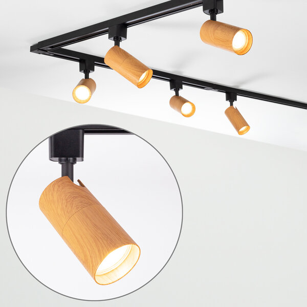 Modern 1-fase railsysteem 3 meter zwart met mahonie houtlook - Loek