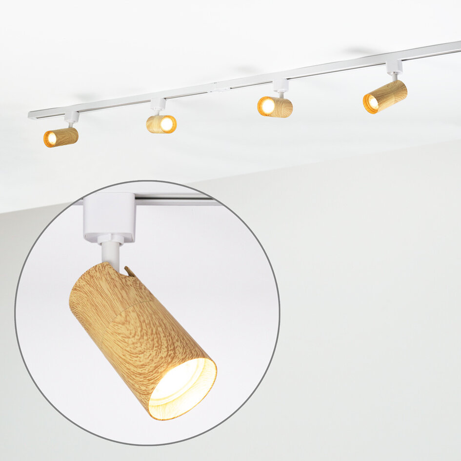Modern 1-fase railsysteem 1,5 meter met eiken houtlook - Loek