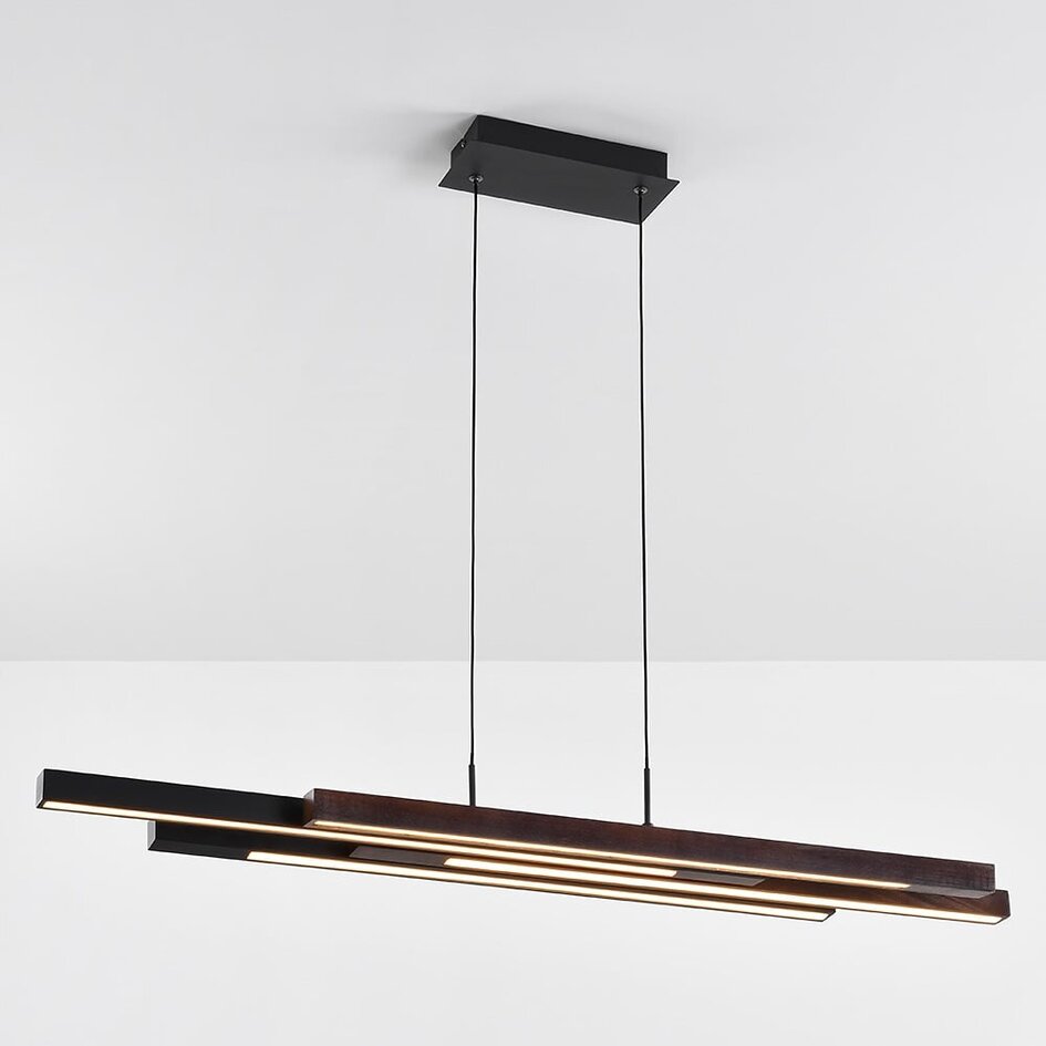 Design hanglamp zwart met donker hout met 3 staps dim - Liana