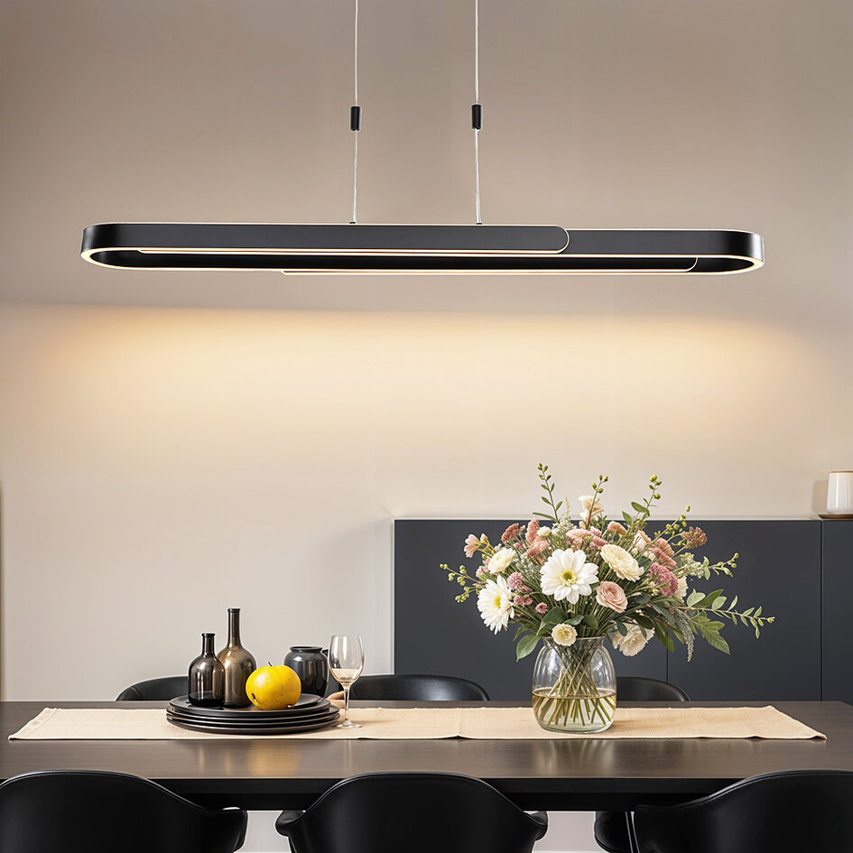 Zwarte design hanglamp Lilia met 3-staps dimbare LEDs