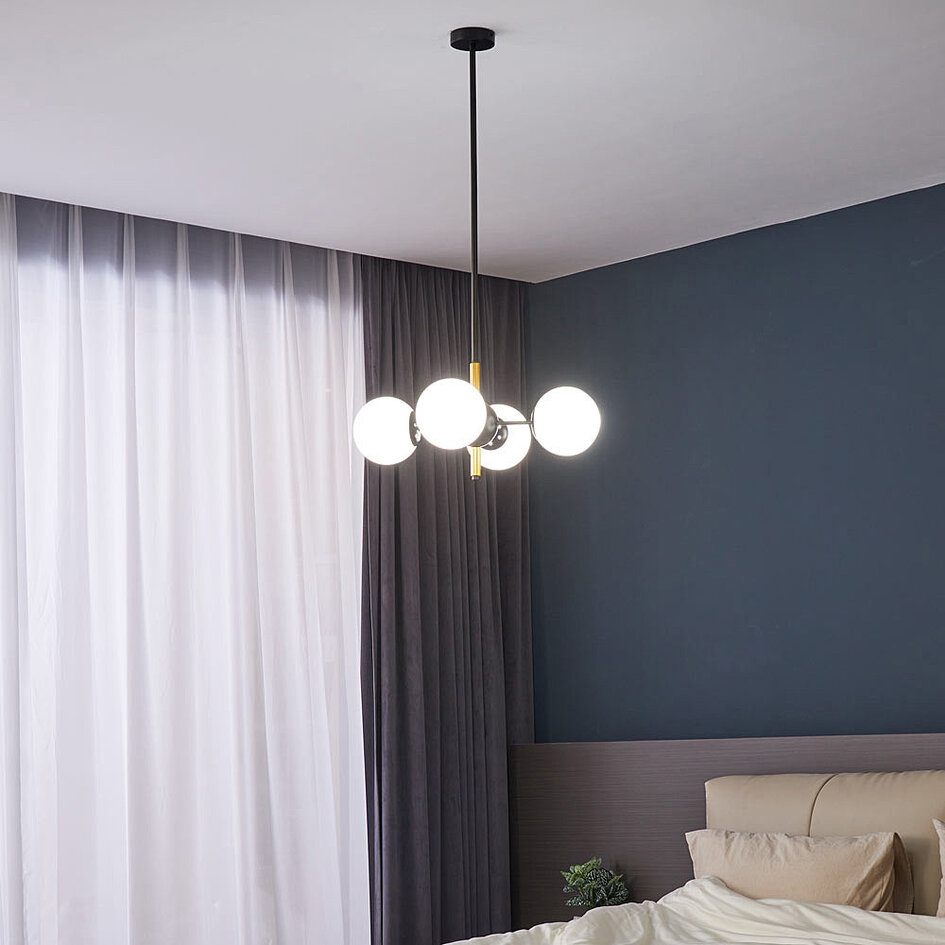Moderne hanglamp Callie zwart met melkwit glas, 4-lichts