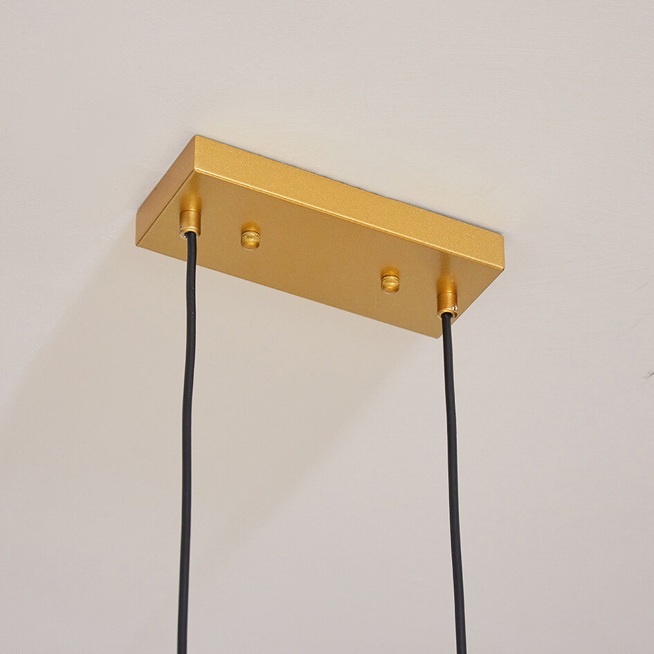 Hanglamp met vierkant gouden frame en melkwit glas, 3-lichts - Gabia