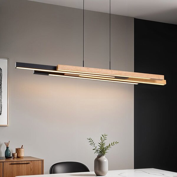 3-staps dimbare design hanglamp zwart met licht hout - Liana